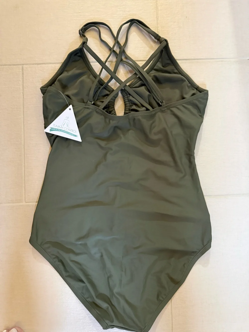 Olive Green One-Piece Swimsuit with Ruched Front
